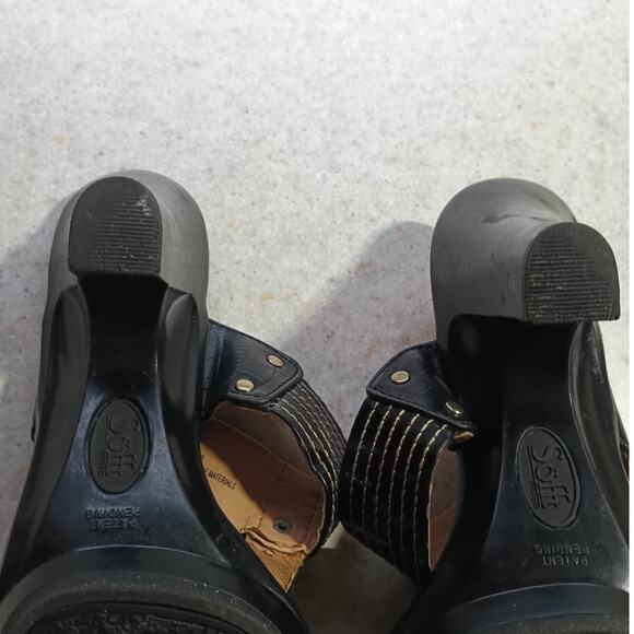 Sofft Leather Strappy Slide Heels 8.5 Black Patent Leather Comfort Wood Heel - Picture 7 of 9